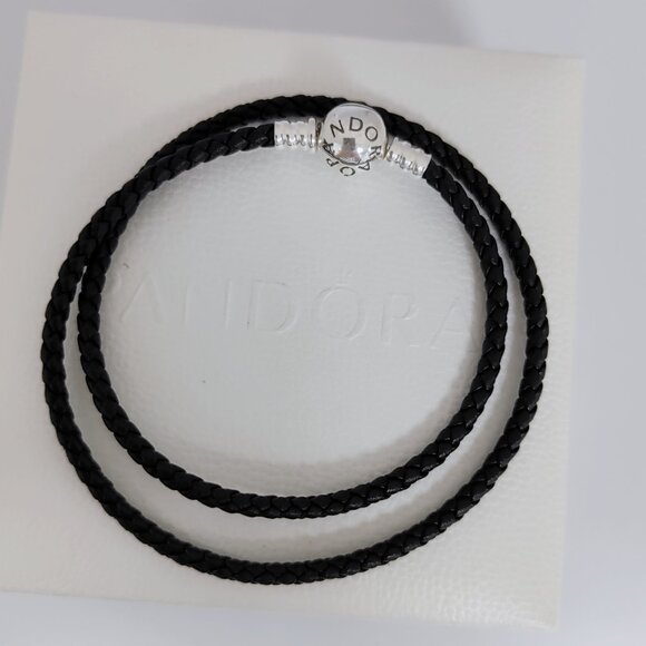 Pandora Moments Double Black Leather Bracelet - Picture 2 of 4